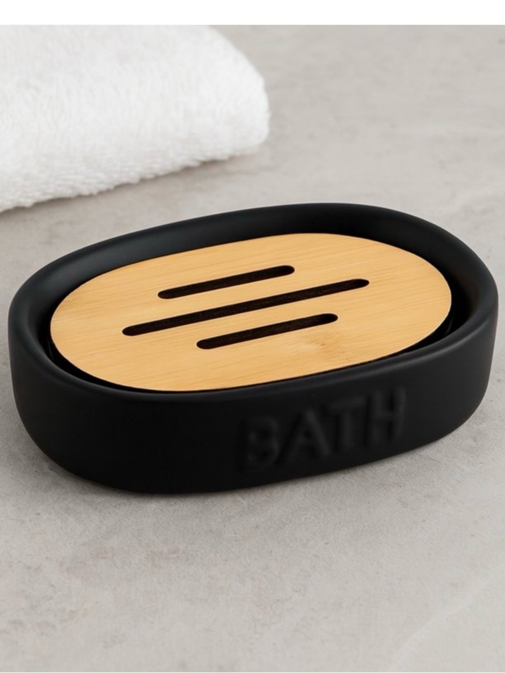 Black Soap Dish with Bamboo Lid - BATH Accent